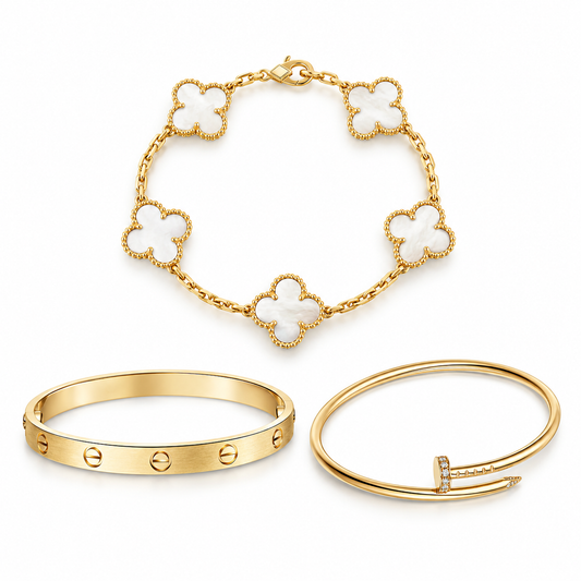 [Angela Jewelry]Clover & Lover & Juste Bracelet Stack Set