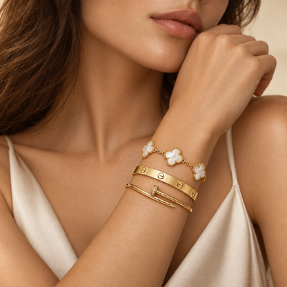 [Angela Jewelry]Clover & Lover & Juste Bracelet Stack Set