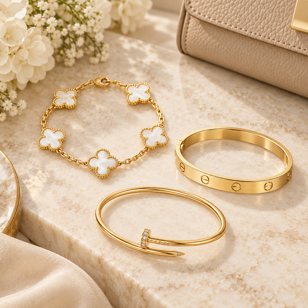 [Angela Jewelry]Clover & Lover & Juste Bracelet Stack Set