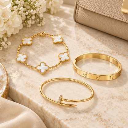 [Angela Jewelry]Clover & Lover & Juste Bracelet Stack Set