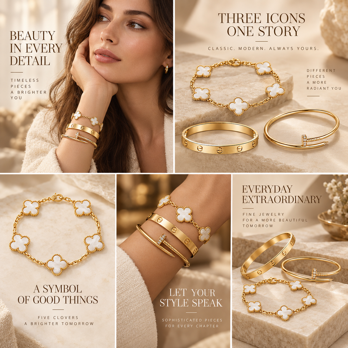 [Angela Jewelry]Clover & Lover & Juste Bracelet Stack Set