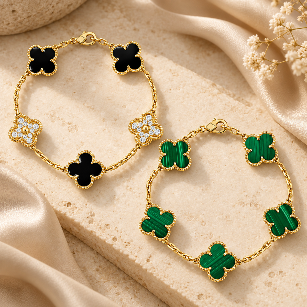 [Angela Jewelry]Clover 5 Motifs  Duo Bracelet Stack Set