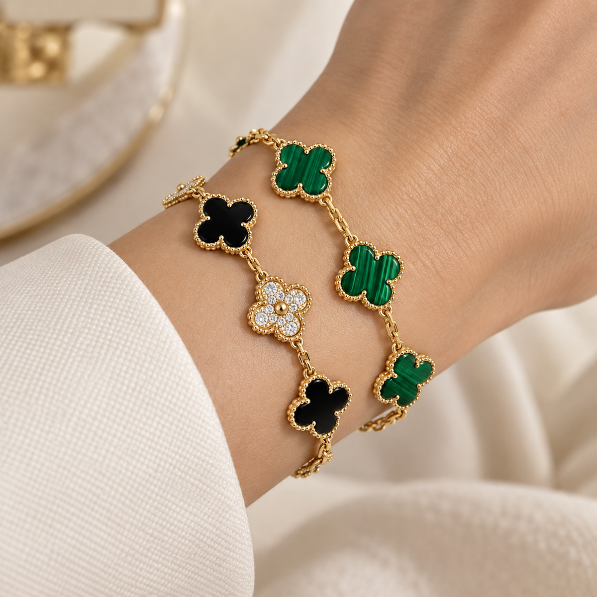[Angela Jewelry]Clover 5 Motifs  Duo Bracelet Stack Set