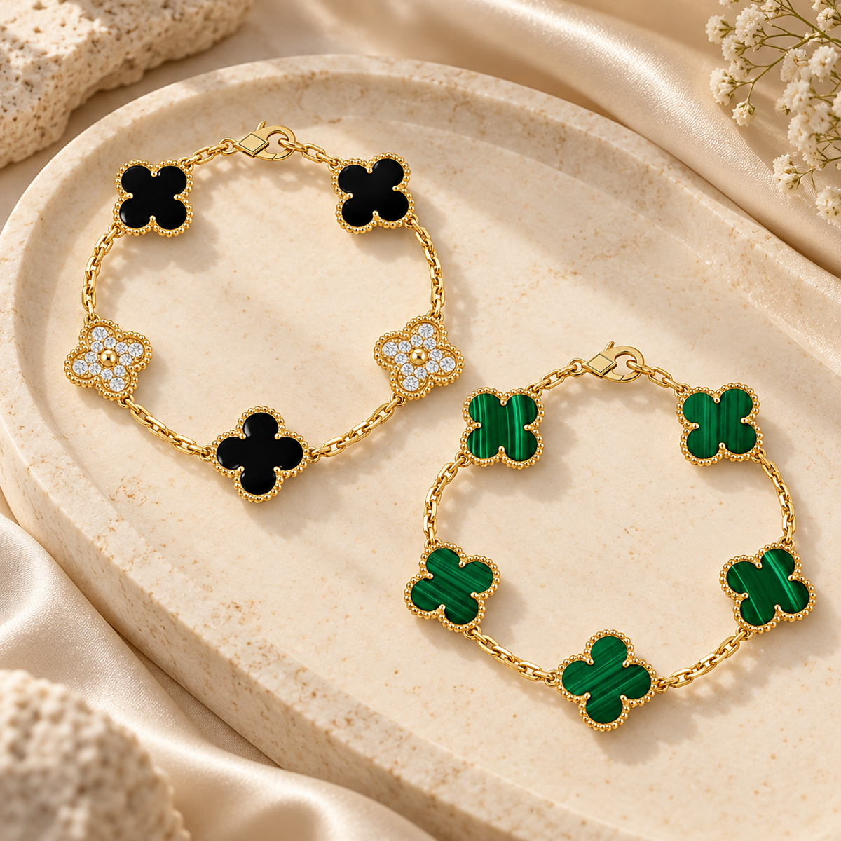 [Angela Jewelry]Clover 5 Motifs  Duo Bracelet Stack Set