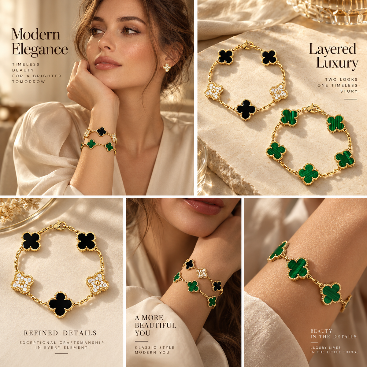 [Angela Jewelry]Clover 5 Motifs  Duo Bracelet Stack Set