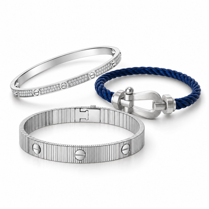 [Angela Jewelry]Love & Force Large Horseshoe Trio Bracelet Stack Set