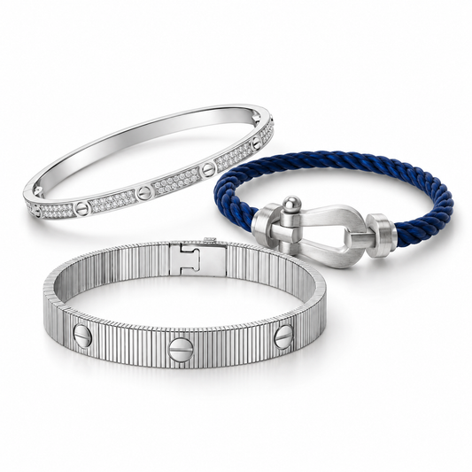 [Angela Jewelry]Love & Force Large Horseshoe Trio Bracelet Stack Set