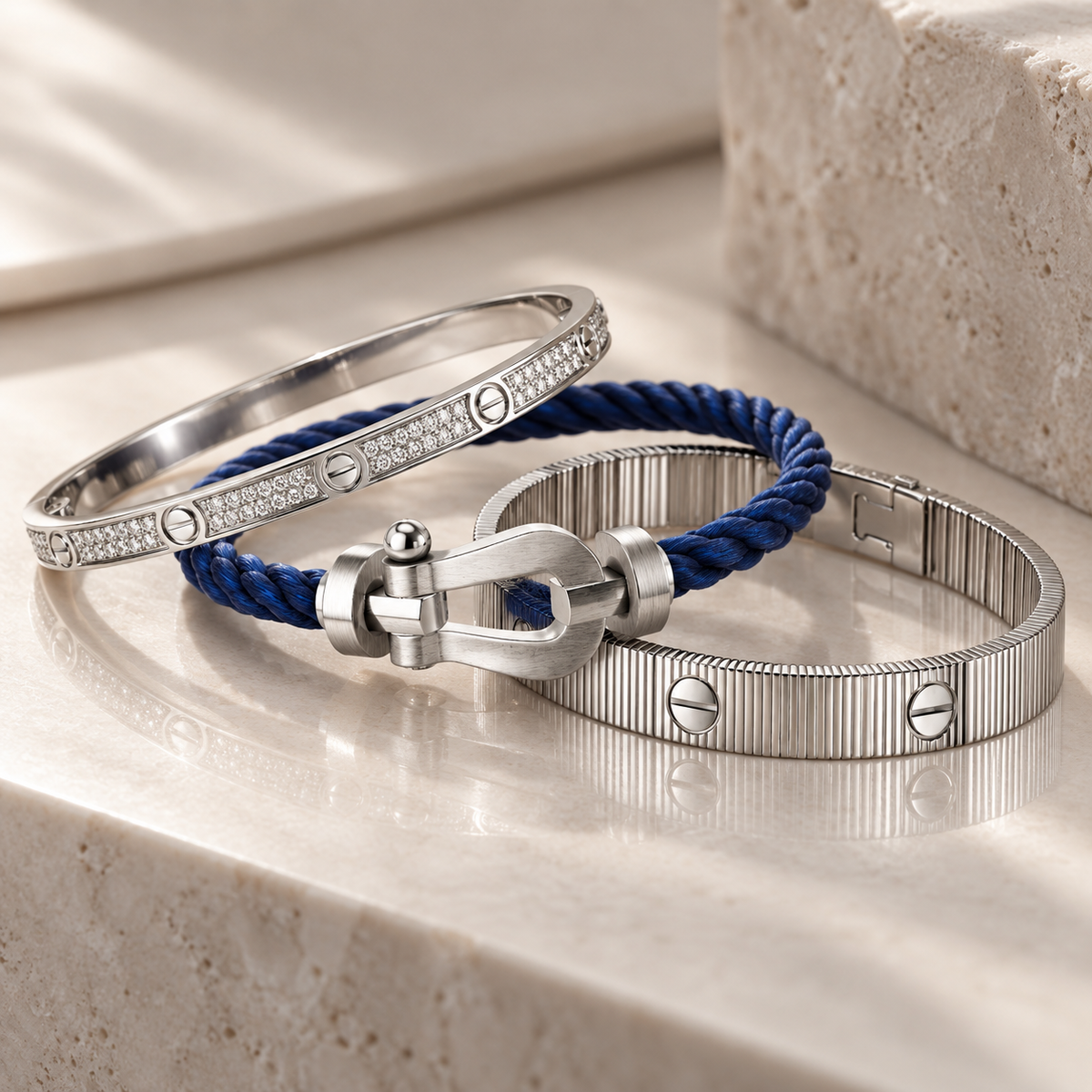[Angela Jewelry]Love & Force Large Horseshoe Trio Bracelet Stack Set