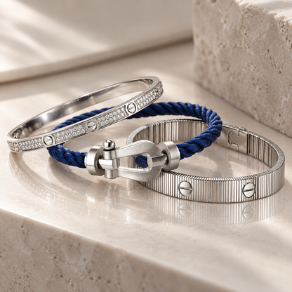 [Angela Jewelry]Love & Force Large Horseshoe Trio Bracelet Stack Set