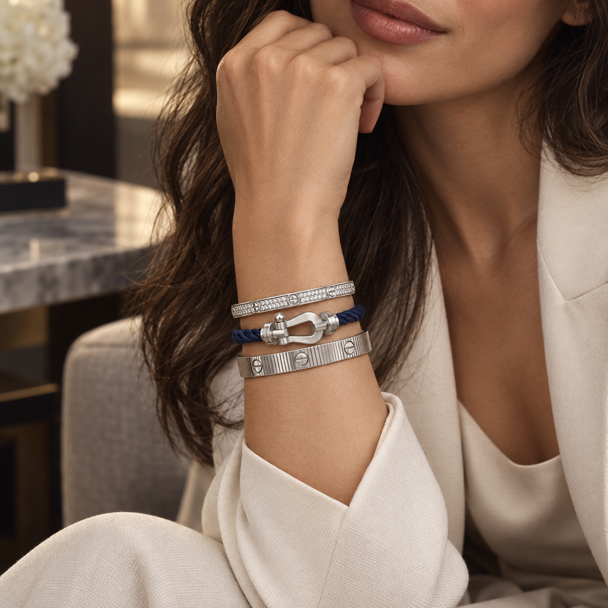 [Angela Jewelry]Love & Force Large Horseshoe Trio Bracelet Stack Set