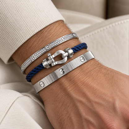 [Angela Jewelry]Love & Force Large Horseshoe Trio Bracelet Stack Set