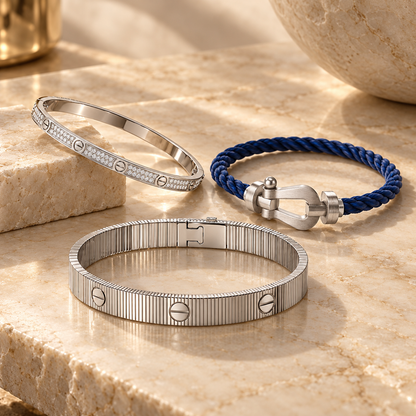 [Angela Jewelry]Love & Force Large Horseshoe Trio Bracelet Stack Set