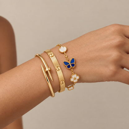 [Angela Jewelry]Clover Lucky Spring & Love & Juste Garden 3-Piece  Bracelet Stack Set