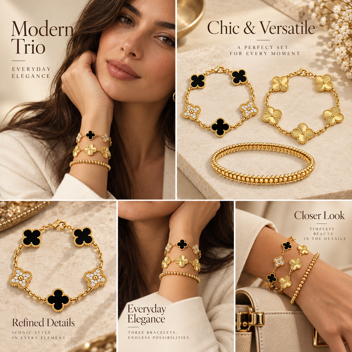 [Angela Jewelry]Clover & Clash Bracelet 3-Piece Stack set
