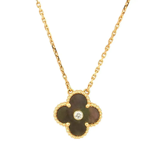 [Angela Jewellery]CLOVER 15MM DIAMANT- UND GRAUMUTTER-HALSKETTE