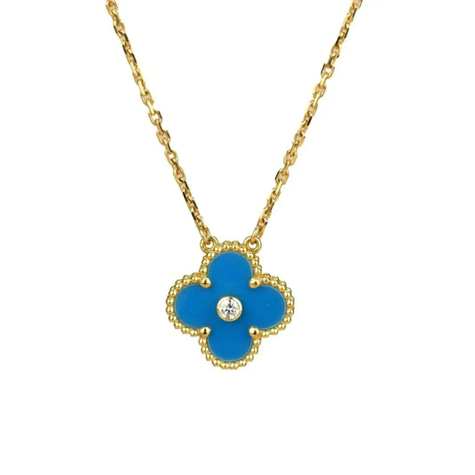 [Angela Jewellery]CLOVER 15MM DIAMANT- UND BLAUER ACHAT-HALSKETTE