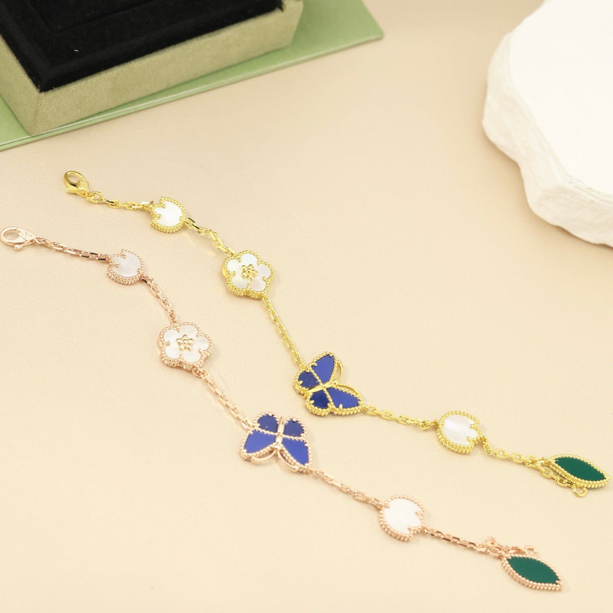 [Angela Jewelry] Lucky Spring Butterfly 5-Motif & LOVE Unlimited Bracelet Stack Set
