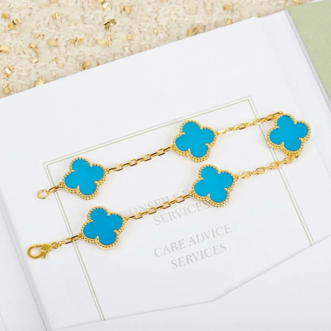 [Angela Jewelry] CLOVER 5 MOTIF TURQUOISE BRACELET COLLECTION