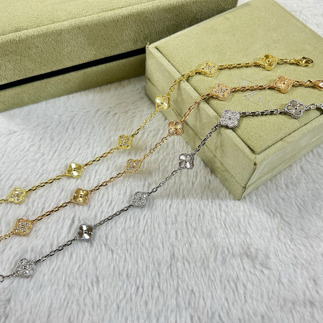 [アンジェラジュエリー]クローバー 6モチーフ ダイヤモンド レーザーブレスレット