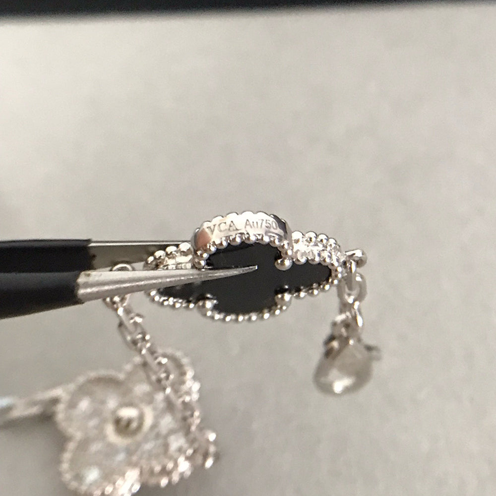 [Angela Jewellery]CLOVER 5 MOTIF ONYXS DIAMOND BRACELET SILVER