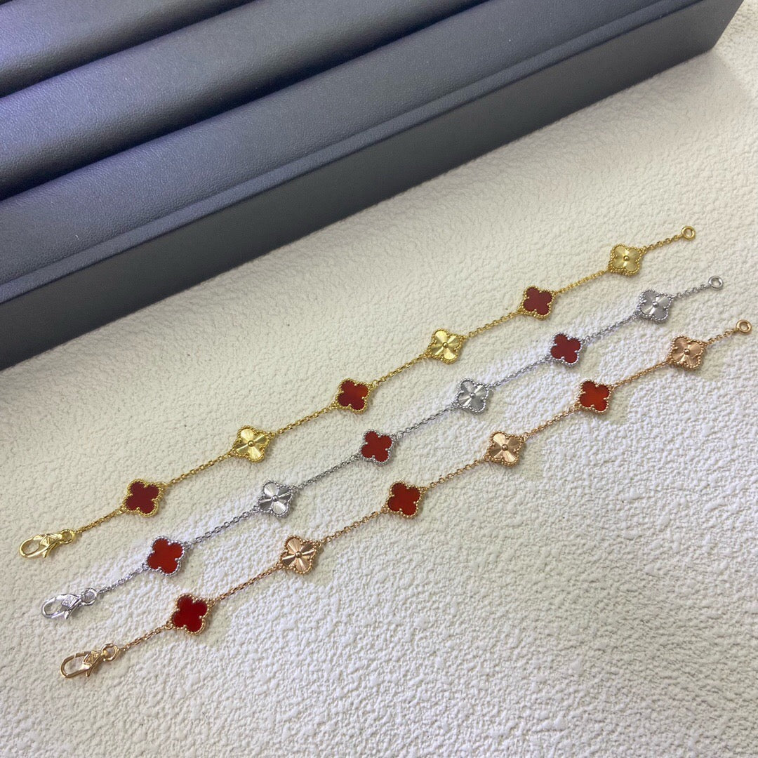 [Angela Jewellery]CLOVER 6 MOTIF RED AGATE LASER BRACELET