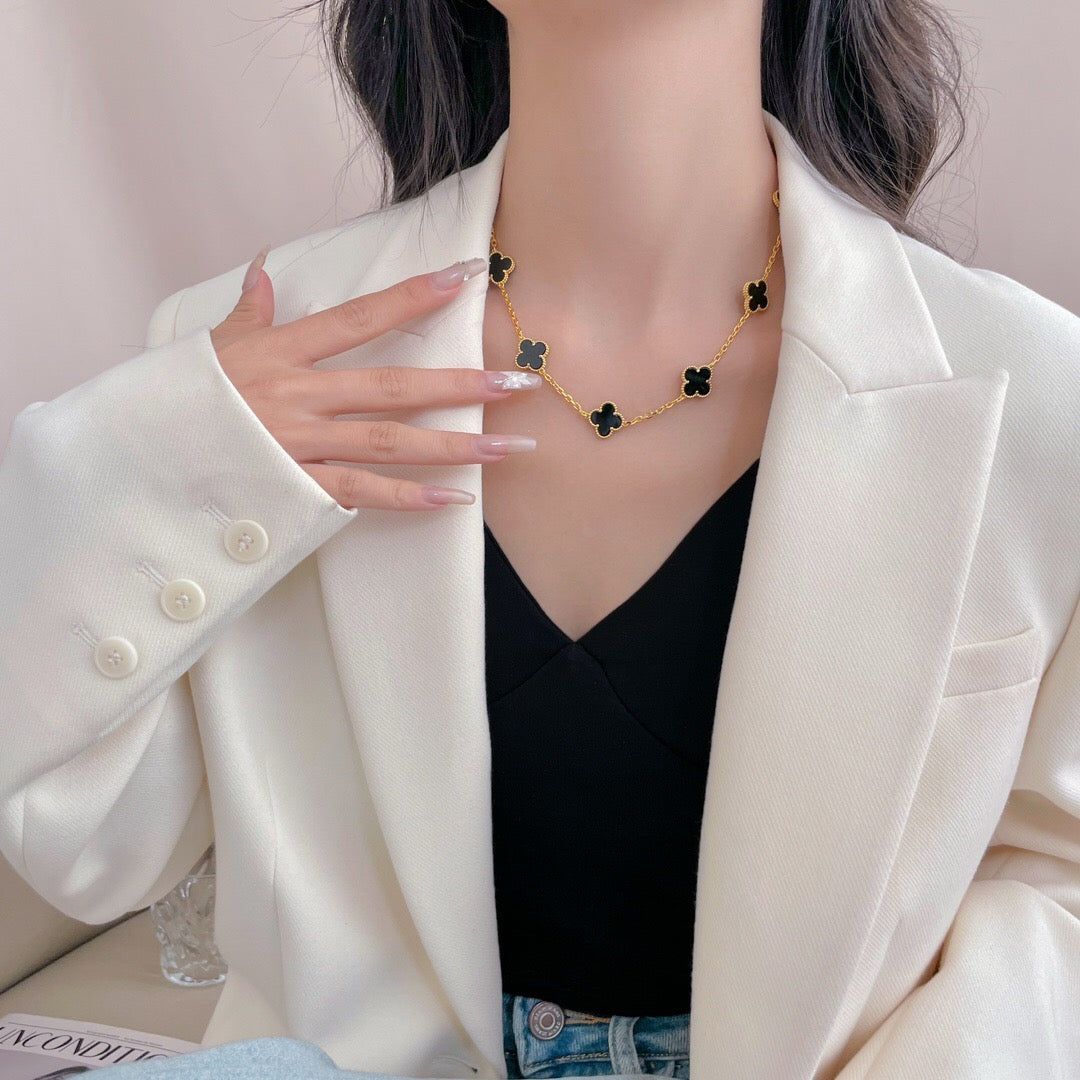 [Angela Jewellery]CLOVER 10 MOTIFS ONYX NECKLACE