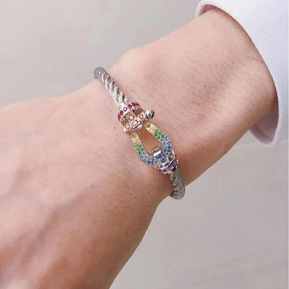 [Angela Jewelry]FORC LARGE HORSESHOE  COLORED DIAMOND BRACELET SILVER