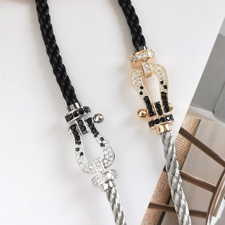 [アンジェラジュエリー]フォース ラージホースシュー ブラック ホワイト ダイヤモンド ブレスレット ローズゴールド