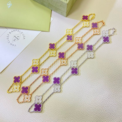 [アンジェラジュエリー]クローバー 10モチーフ パープルバイオレットダイヤモンドネックレス