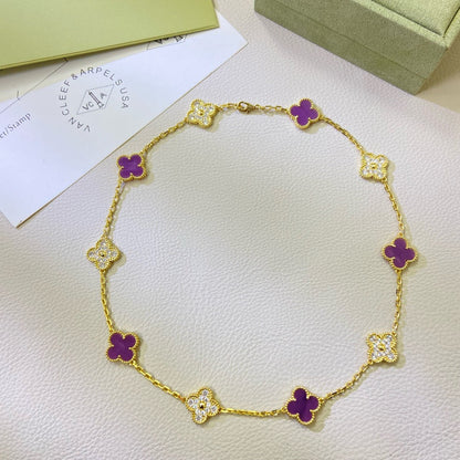 [アンジェラジュエリー]クローバー 10モチーフ パープルバイオレットダイヤモンドネックレス