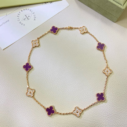 [アンジェラジュエリー]クローバー 10モチーフ パープルバイオレットダイヤモンドネックレス