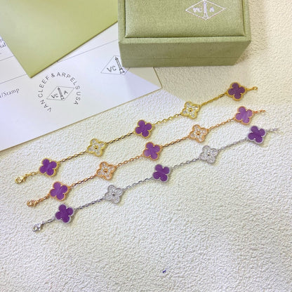 [アンジェラジュエリー]クローバー 5モチーフ パープルバイオレット ダイヤモンドブレスレット