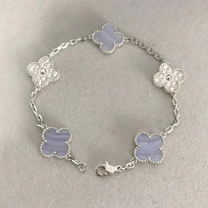 [Angela Jewelry] CLOVER 5 MOTIF PURPLE CHALCEDONY BRACELET COLLECTION