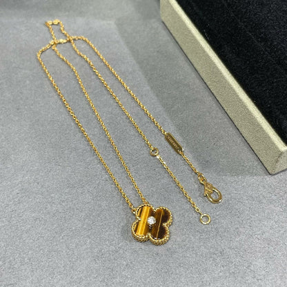 [アンジェラジュエリー]クローバー 15mm ダイヤモンド＆イエロータイガーアイアゲートネックレス