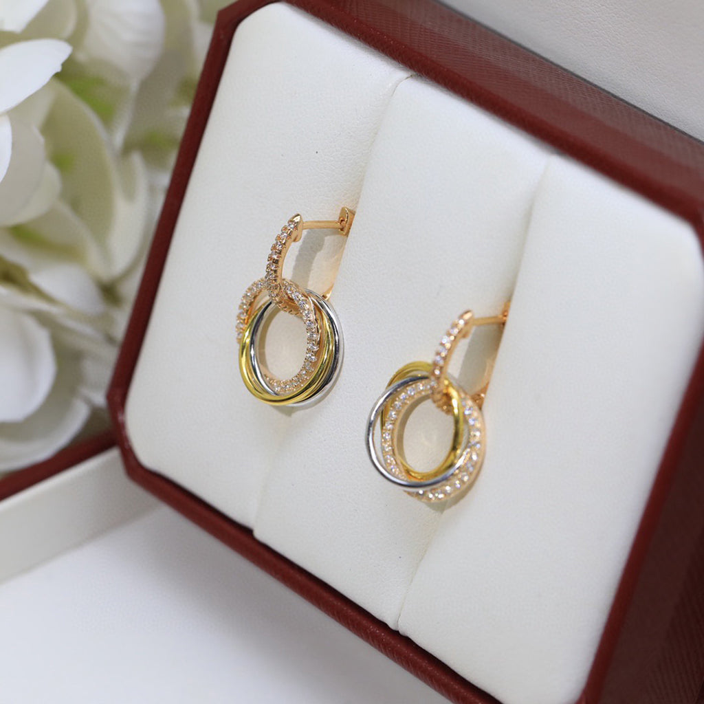 [Angela Jewelry]TRINITY HALF DIAMOND  EARRINGS