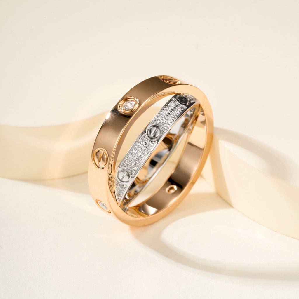 [Angela Jewelry]LOVE PINK GOLD SILVER DIAMOND DOUBLE RING