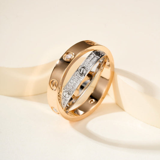 [Angela Jewelry]LOVE PINK GOLD SILVER DIAMOND DOUBLE RING