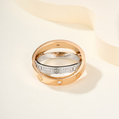 [Angela Jewelry]LOVE PINK GOLD SILVER DIAMOND DOUBLE RING