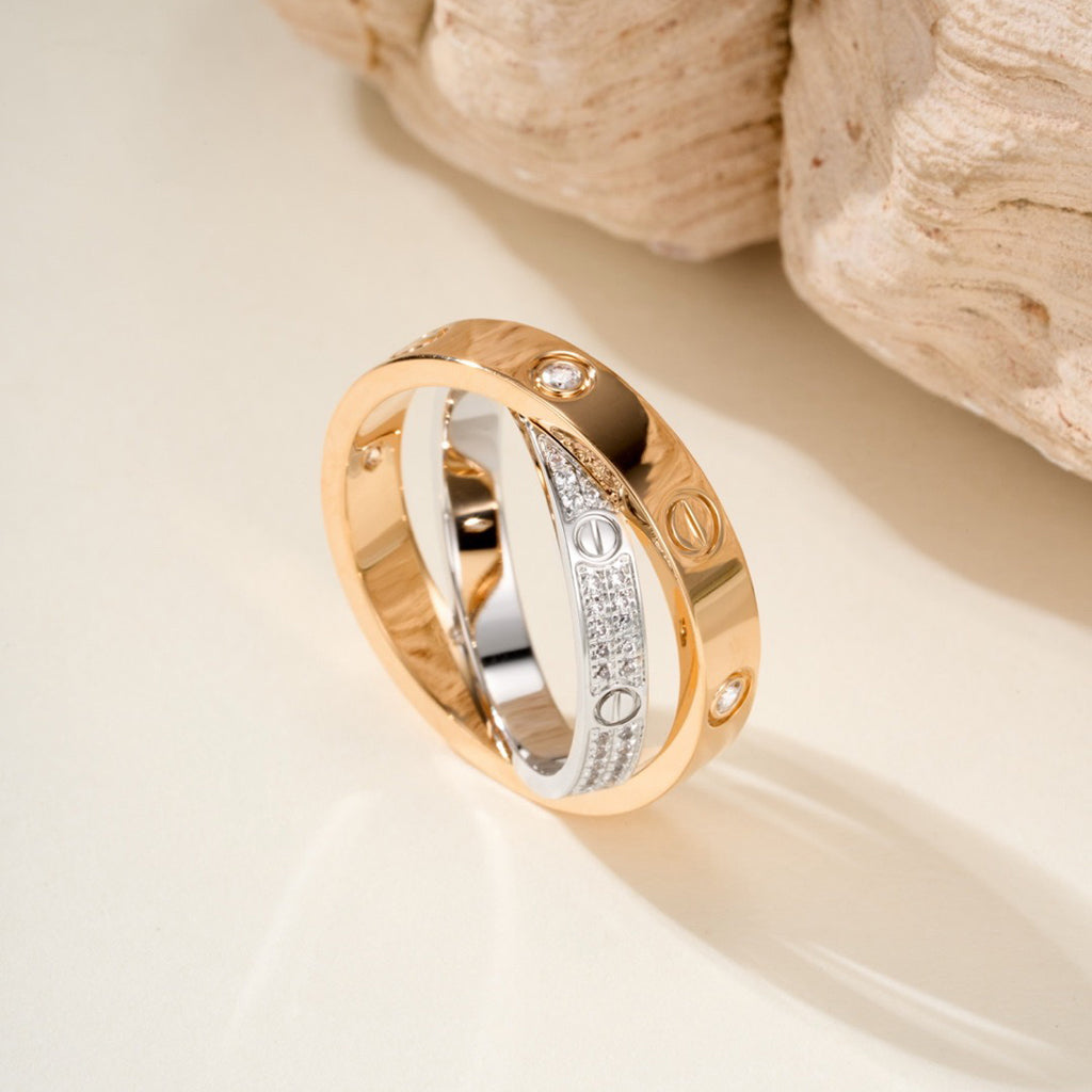 [Angela Jewelry]LOVE PINK GOLD SILVER DIAMOND DOUBLE RING