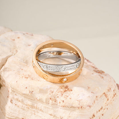 [Angela Jewelry]LOVE PINK GOLD SILVER DIAMOND DOUBLE RING