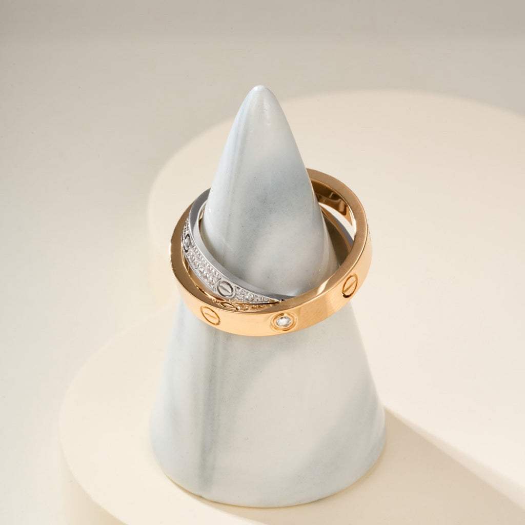 [Angela Jewelry]LOVE PINK GOLD SILVER DIAMOND DOUBLE RING