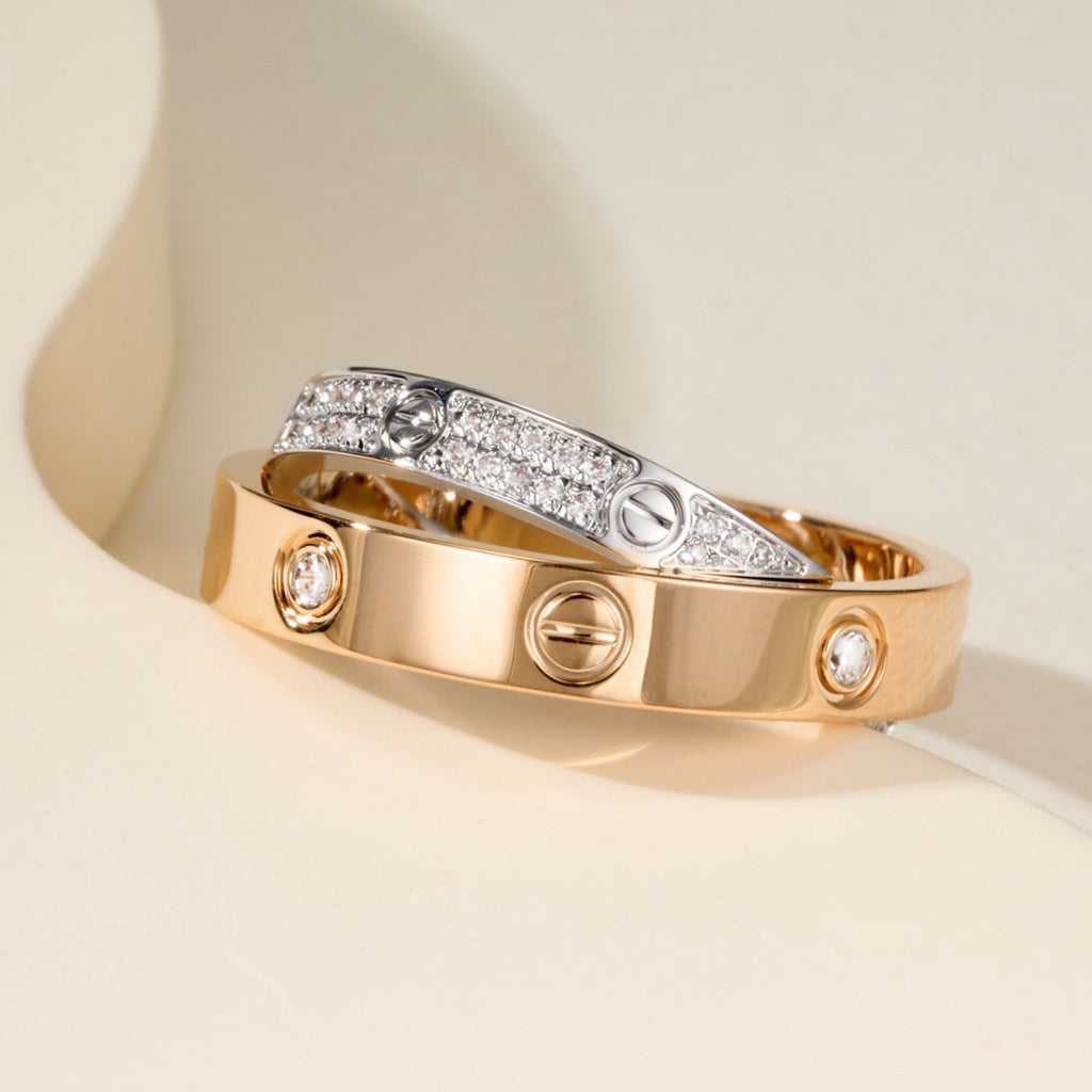 [Angela Jewelry]LOVE PINK GOLD SILVER DIAMOND DOUBLE RING