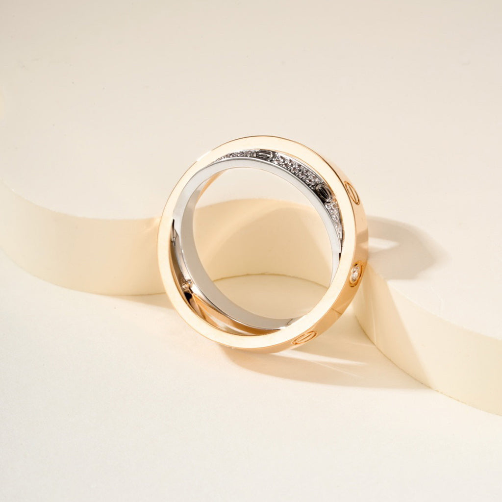 [Angela Jewelry]LOVE PINK GOLD SILVER DIAMOND DOUBLE RING