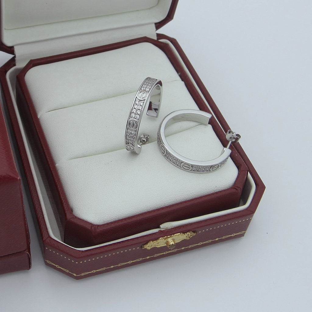 [Angela Jewelry]LOVE EARRINGS 3.6MM DIAMOND PAVED