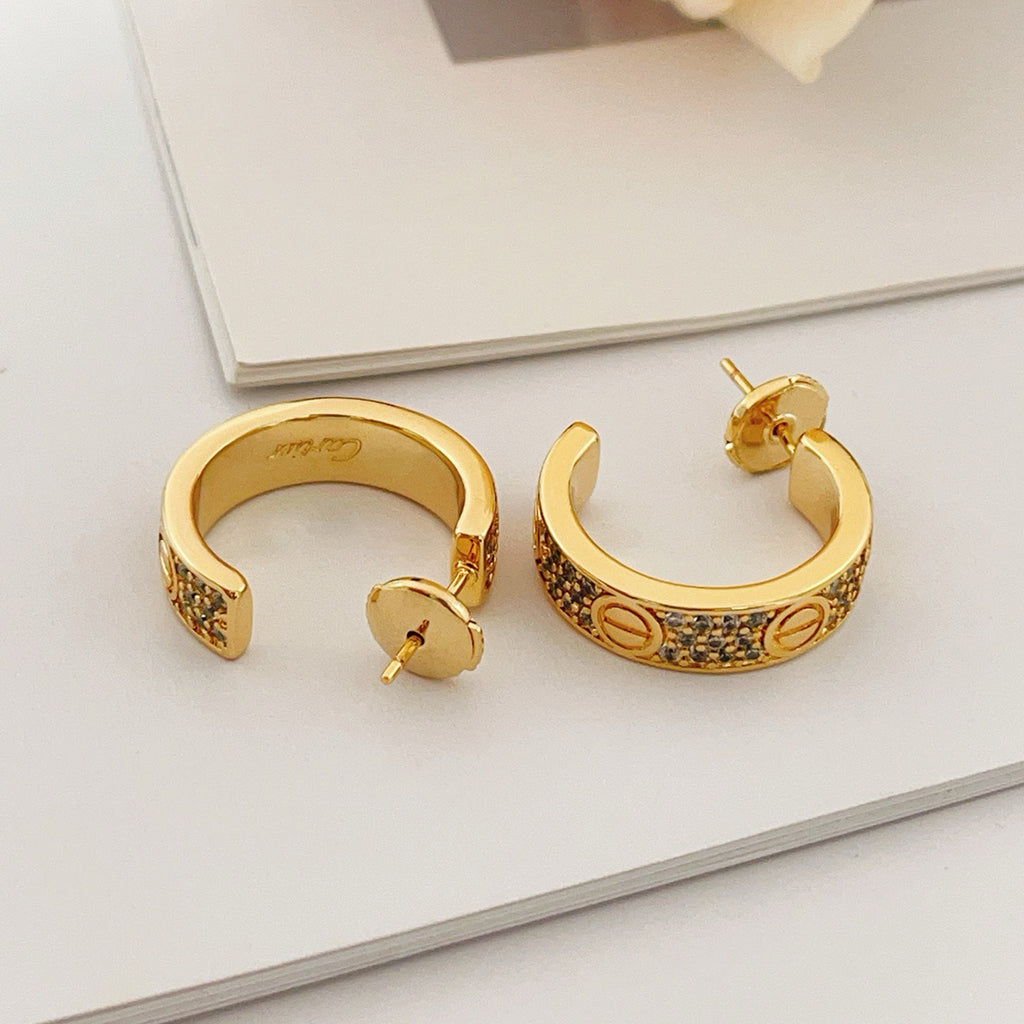 [Angela Jewelry]LOVE 5.5MM DIAMOND PAVED EARRINGS