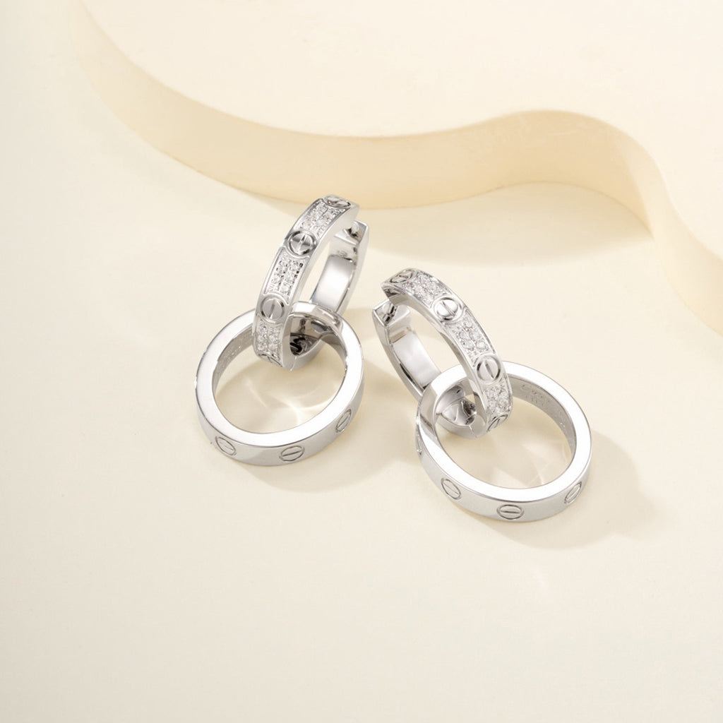[Angela Jewelry]LOVE 3.3MM DANGLE HALF DIAMOND EARRINGS