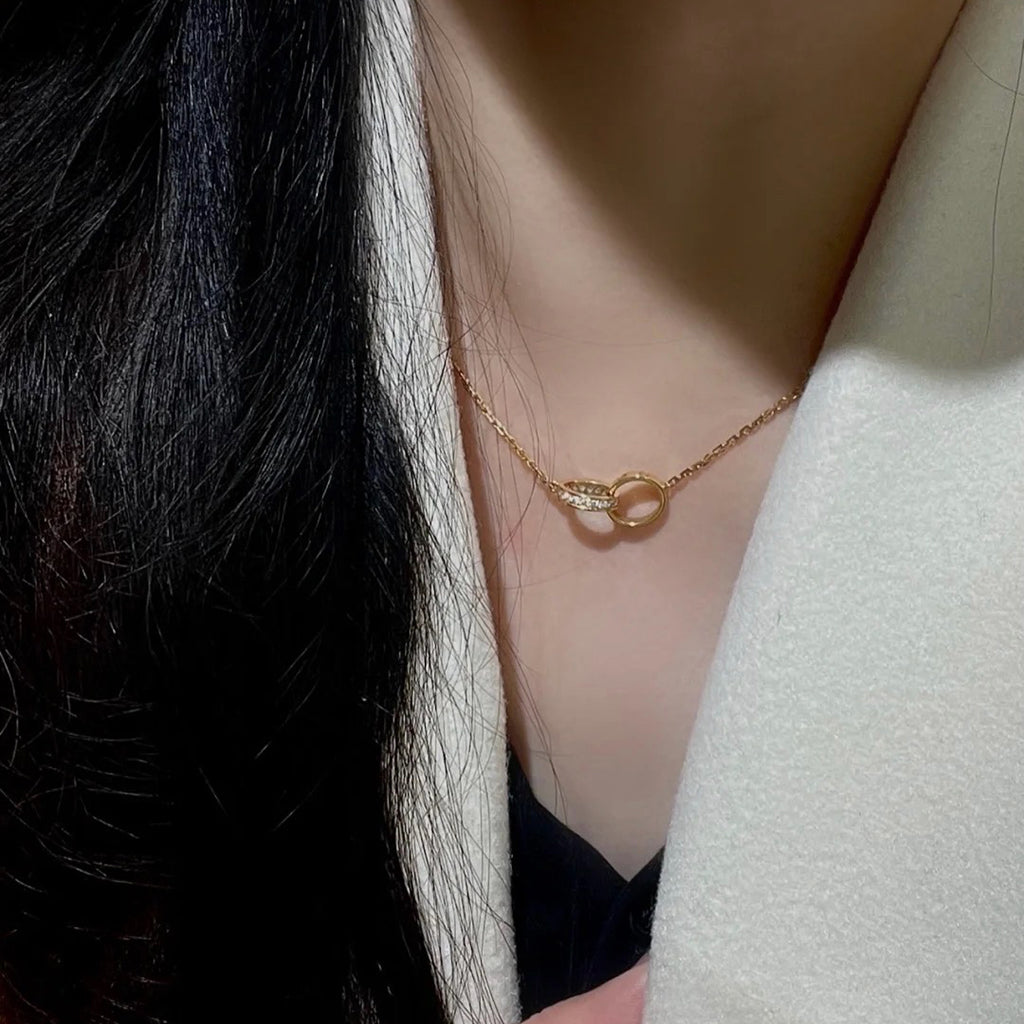 [Angela Jewelry]LOVE DOUBLE RING HALF DIAMOND NECKLACE