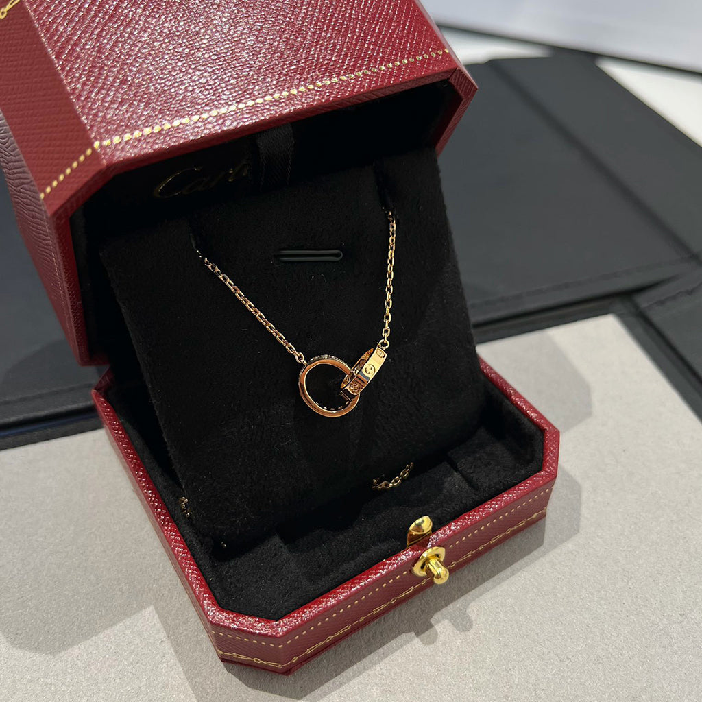 [Angela Jewelry]LOVE DOUBLE RING HALF DIAMOND NECKLACE