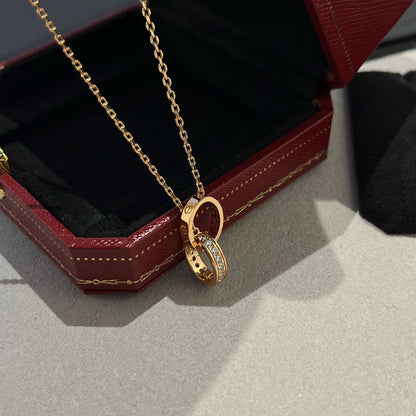 [Angela Jewelry]LOVE DOUBLE RING HALF DIAMOND NECKLACE