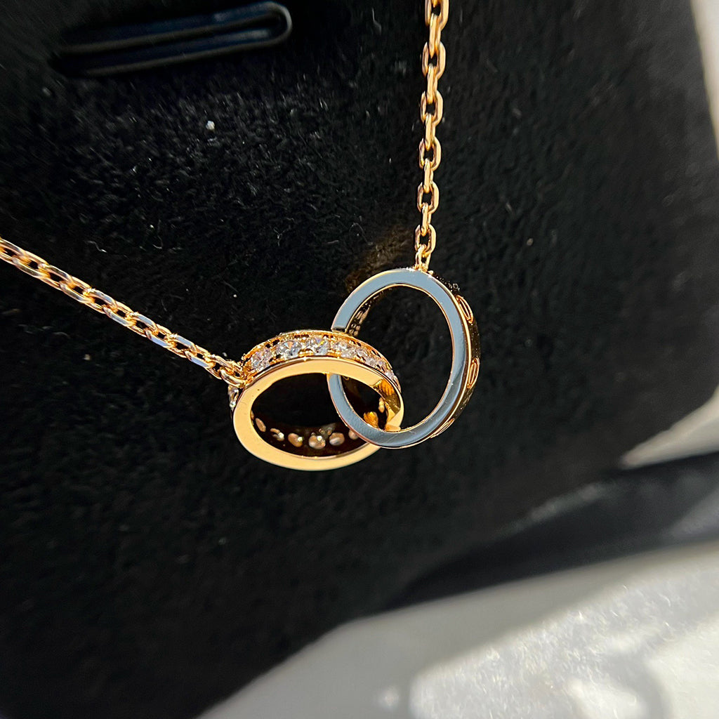 [Angela Jewelry]LOVE DOUBLE RING HALF DIAMOND NECKLACE